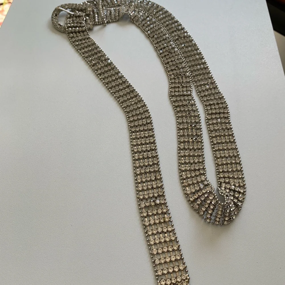 Vintage Silver Rhinestone Belt 40”